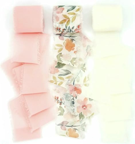 Mix 3 Rollen 5 m handgefertigtes Fransenband Chiffon Seidenband Gaze weiß & grün Bänder Set für Hochzeitsgeschenke Verpackung DIY Dekorationen von AUCBGJQCPM