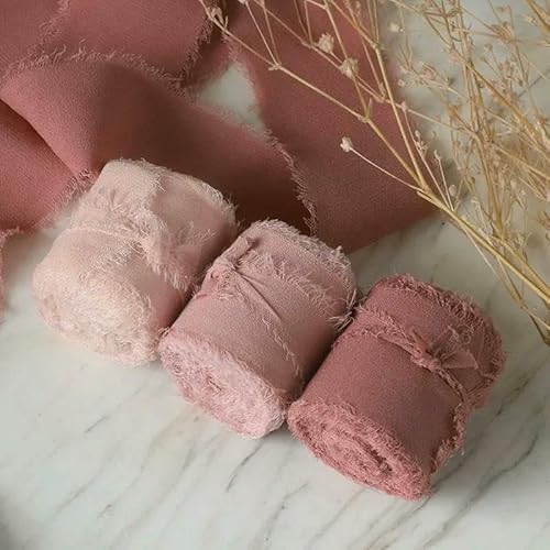 Mix 3 Rollen 5 m handgefertigtes Fransenband Chiffon Seidenband Gaze weiß & grün Bänder Set für Hochzeitsgeschenke Verpackung DIY Dekorationen von AUCBGJQCPM