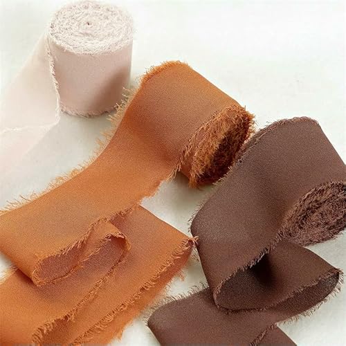 Mix 3 Rollen 5 m handgefertigtes Fransenband Chiffon Seidenband Gaze weiß & grün Bänder Set für Hochzeitsgeschenke Verpackung DIY Dekorationen von AUCBGJQCPM