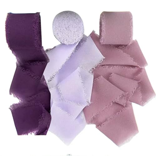 Mix 3 Rollen 5 m handgefertigtes Fransenband Chiffon Seidenband Gaze weiß & grün Bänder Set für Hochzeitsgeschenke Verpackung DIY Dekorationen von AUCBGJQCPM
