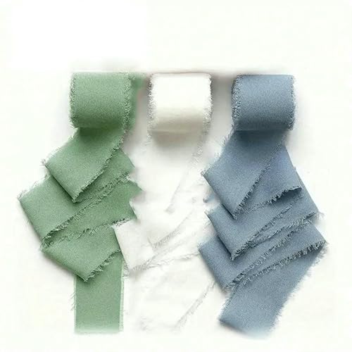 Mix 3 Rollen 5 m handgefertigtes Fransenband Chiffon Seidenband Gaze weiß & grün Bänder Set für Hochzeitsgeschenke Verpackung DIY Dekorationen von AUCBGJQCPM