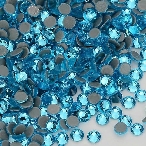 SS6-SS30 Strasssteine mit Glasrückseite, mehrfarbig, blauer Glitzer, runde Steine, Strasssteine für Nagelkunst, Stoff, Kleidung, Dekoration von AUCBGJQCPM