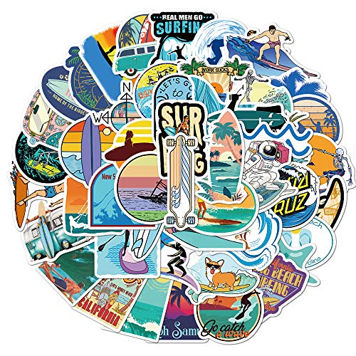 50 Aufkleber für Surfen, Strand, Surfen im Sommer, Aufkleber, Teenager, Jungen und Mädchen, Vinyl, Skateboard, Gitarre, Tür, Laptop, Gepäck, Auto, Fahrrad, Wasserflasche, Geburtstagsparty-Zubehör, 50 Aufkleber für Surfen, Strand, Surfen im Sommer, Aufkleber, Teenager, Jungen und Mädchen, Vinyl, Skateboard, Gitarre, Tür, Laptop, Gepäck, Auto, Fahrrad, Wasserflasche, Geburtstagsparty-Zubehör, von AUCEKO