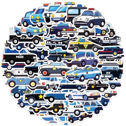 50 Stück Cartoons Polizeiwagen Aufkleber Pack Polizeiwagen Sticker Set wasserdichte Vinyl Sticker für Laptop Kinder Autos Motorrad Fahrrad Skateboard Gepäck Koffer Computer Aufkleber Graffiti Decal von AUCEKO