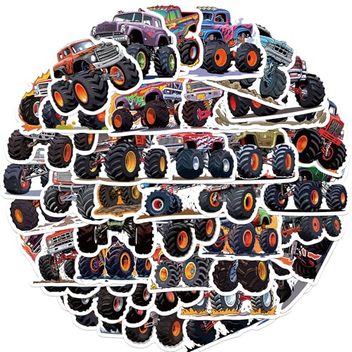 50 Stück Monsterwagen Aufkleber Pack Monster Truck Sticker Set wasserdichte Vinyl Sticker für Laptop Kinder Autos Motorrad Fahrrad Skateboard Gepäck Koffer Computer Aufkleber Graffiti Decal von AUCEKO
