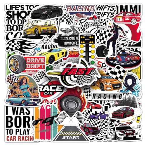 50 Stück Rennwettbewerb Aufkleber Pack Racing Game Sticker Set wasserdichte Vinyl Sticker für Laptop Kinder Autos Motorrad Fahrrad Skateboard Gepäck Koffer Computer Aufkleber Graffiti Decal von AUCEKO