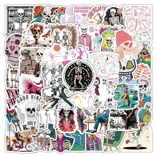 50 Stück Skelett Aufkleber Pack Vintage Sticker Set wasserdichte Vinyl Sticker für Laptop Kinder Autos Motorrad Fahrrad Skateboard Gepäck Koffer Computer Aufkleber Graffiti Decal von AUCEKO