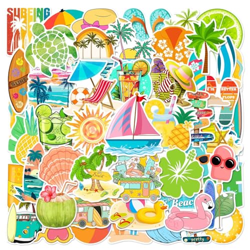 50 Stück Strandurlaub im Sommer Aufkleber Pack Summer Beach Sticker Set wasserdichte Vinyl Sticker für Laptop Kinder Autos Motorrad Fahrrad Skateboard Gepäck Koffer Computer Aufkleber Graffiti Decal von AUCEKO