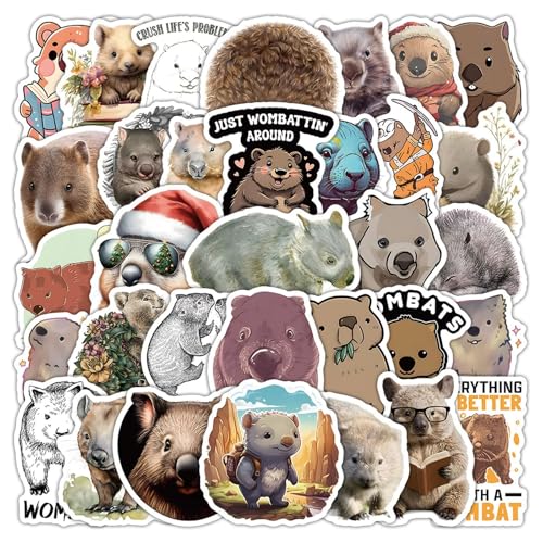 50 Stück Wombat Aufkleber Pack Beutelbären Sticker Set Wasserdichte Vinyl Sticker für Laptop Kinder Autos Motorrad Fahrrad Skateboard Gepäck Koffer Computer Aufkleber Graffiti Decal von AUCEKO