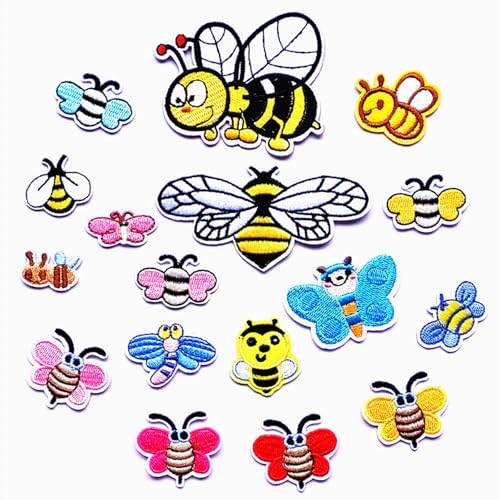 AUCOOMA Aufnäher zum Aufbügeln, Motiv: Bienen und Schmetterlinge, zum Aufbügeln, für Kleidung, Dekoration von AUCOOMA