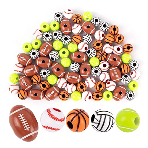 AUEAR, 100 Stück 12 mm Sportperlen Baseball Tennisball Volleyball Basketball Fußball Perlen für Schmuckherstellung von AUEAR