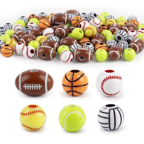AUEAR, 100 Stück 12 mm Sportperlen Baseball Tennisball Volleyball Basketball Fußball Perlen für Schmuckherstellung von AUEAR
