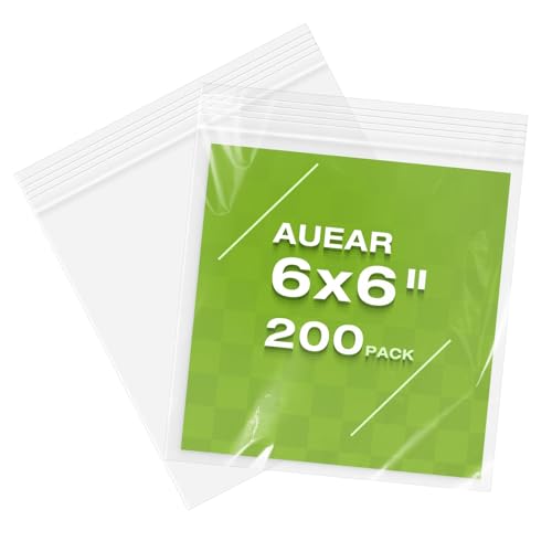 AUEAR, 15,2 x 15,2 cm transparente wiederverschließbare Plastikbeutel mit Reißverschluss, für Snacks, Hardware, Kunst und Handwerk, 200 Stück von AUEAR