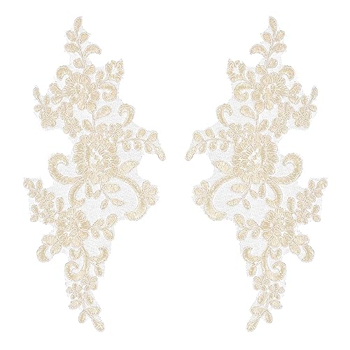 AUEAR, 2 Stück Champagner Gold Blume Spitze Applikation Patches Aufnähen Applikationen für Hochzeit Home Dekoration von AUEAR