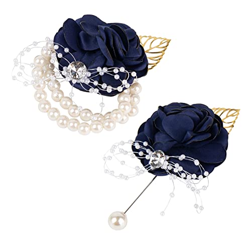 AUEAR, 2 Stück dunkelblaue Rose Handgelenk Corsage Boutonniere Sets für Damen Herren Hochzeit Jahrestag AUEAR, 2 Stück dunkelblaue Rose Handgelenk Corsage Boutonniere Sets für Damen Herren Hochzeit Jahrestag von AUEAR
