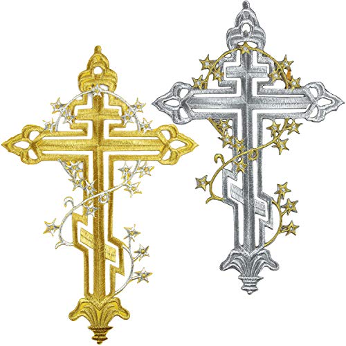 AUEAR, 2 Stück große bestickte Kreuz-Flicken zum Aufbügeln für Kleidung, Jacken, Kleid, Gold und Silber AUEAR, 2 Stück große bestickte Kreuz-Flicken zum Aufbügeln für Kleidung, Jacken, Kleid, Gold und Silber von AUEAR