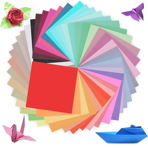 200 Blatt Origami Papier, 20*20 cm und 15*15 cm Buntes Papier, 50 Farben, Einseitiges Buntes Origamipapier+ Doppelseitiges Farbiges Origami, Quadratisches Faltpapier, Bastelpapier für DIY Kunst von AUEIIKE
