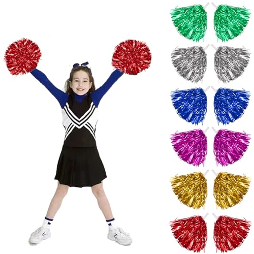 AUEJACKY 12 PCS pom poms Cheerleading,Pompons Kinder,Pompon Cheerleader mit Metallband und Kunststoffgriff,für Sportwettbewerbe, Kinder und Erwachsene, Tanz, Teamgeist von AUEJACKY