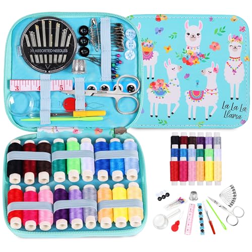 AUERVO Nähsets für Erwachsene, tragbares Nähset, Garn und Nadeln, Set mit PU-Leder-Llama-Etui für Hand, Zuhause, Reisen und Notfall, kompakt, klein, Basis-Nähsets von AUERVO