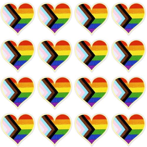 12 Stück Regenbogen-Aufnäher mit Herzmotiv, zum Aufbügeln, bestickt, LGBT-Reparatur-Flicken für Kleidung, Jacken, Jeans, Hosen, Kleid, Rucksack, Hut, Dekorationen von AUGSUN