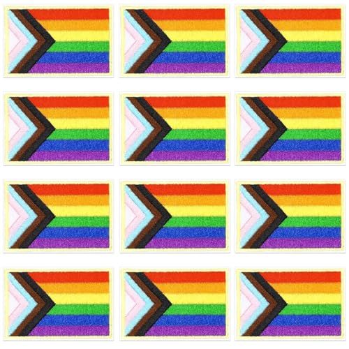 12 Stück Regenbogen-Flagge, zum Aufbügeln, Motiv: Pride Day, bestickt, LGBT-Reparatur-Flicken für Kleidung, Jacken, Jeans, Hosen, Kleid, Rucksack, Hut, Dekorationen von AUGSUN
