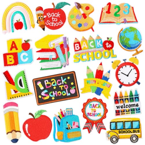 18 selbstklebende Aufnäher für Schulanfang, Stift, Schule, Bus, bestickt, Reparaturflicken, Lehrer, Studenten, Basteln, für Kleidung, Jacken, Jeans, Hosen, Kleid, Rucksack, Hut, Dekorationen 18 selbstklebende Aufnäher für Schulanfang, Stift, Schule, Bus, bestickt, Reparaturflicken, Lehrer, Studenten, Basteln, für Kleidung, Jacken, Jeans, Hosen, Kleid, Rucksack, Hut, Dekorationen von AUGSUN