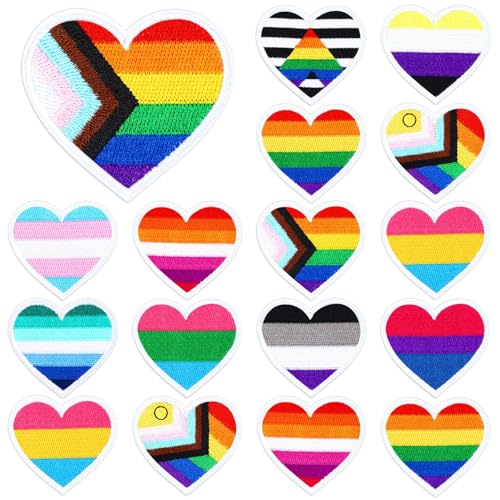 30 Stück Regenbogen-Herz-Aufnäher zum Aufbügeln, Motiv: Pride Day, bestickt, LGBTQ Fortschritt, Lesben, Schwule, Bisexuell, Transgender, Reparaturflicken, Basteln, für Kleidung, Jacken, Jeans, Kleider von AUGSUN