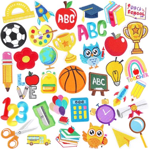 36 Stück Aufnäher zum Aufbügeln für Bleistift, Schule, Bus, bestickt, Reparaturflicken, Lehrer, Studenten, Basteln, für Kleidung, Jacken, Jeans, Hosen, Kleid, Rucksack, Hut, Dekorationen 36 Stück Aufnäher zum Aufbügeln für Bleistift, Schule, Bus, bestickt, Reparaturflicken, Lehrer, Studenten, Basteln, für Kleidung, Jacken, Jeans, Hosen, Kleid, Rucksack, Hut, Dekorationen von AUGSUN