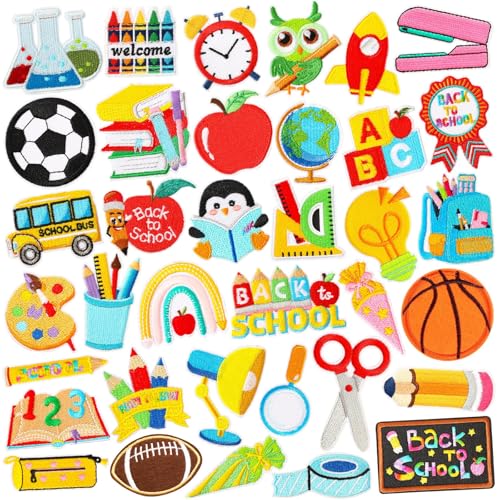 36 selbstklebende Aufnäher für Schulanfang, Stift, Schule, Bus, bestickt, Reparaturflicken, Lehrer, Studenten, Basteln, für Kleidung, Jacken, Jeans, Hosen, Kleid, Rucksack, Hut, Dekorationen 36 selbstklebende Aufnäher für Schulanfang, Stift, Schule, Bus, bestickt, Reparaturflicken, Lehrer, Studenten, Basteln, für Kleidung, Jacken, Jeans, Hosen, Kleid, Rucksack, Hut, Dekorationen von AUGSUN