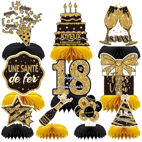 AUGSUN 10 Stück Dekoration Geburtstag 18 Jahre, Deko Geburtstag 18. Gold Geburtstag Französisch Party Dekoration Happy Birthday Zubehör Dekoration Tisch Geburtstag von AUGSUN