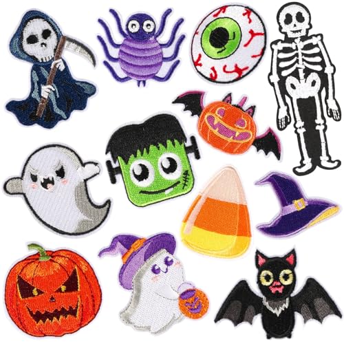 AUGSUN 12 Stück Halloween Herbst Bügelbilder Halloween bestickt Nähen Applikation Reparatur Patch Niedlicher Totenkopf Kürbis Geist Schwarze Katze Hexe Fledermäuse Patches für Kleidung Jacke Jeans AUGSUN 12 Stück Halloween Herbst Bügelbilder Halloween bestickt Nähen Applikation Reparatur Patch Niedlicher Totenkopf Kürbis Geist Schwarze Katze Hexe Fledermäuse Patches für Kleidung Jacke Jeans von AUGSUN