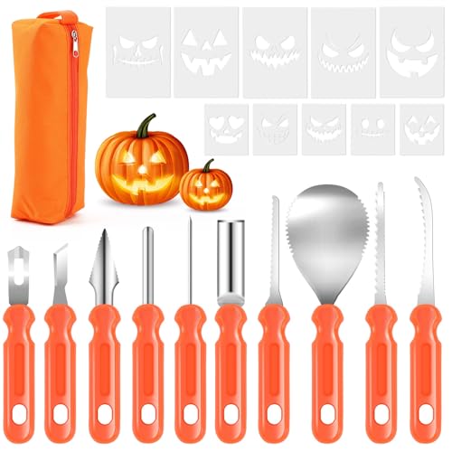 AUGSUN 21-teiliges Halloween-Kürbis-Schnitzset, 10-teiliges professionelles Schnitzset mit Aufbewahrungstasche und 10 Schnitzschablonen, sicher für Erwachsene AUGSUN 21-teiliges Halloween-Kürbis-Schnitzset, 10-teiliges professionelles Schnitzset mit Aufbewahrungstasche und 10 Schnitzschablonen, sicher für Erwachsene von AUGSUN