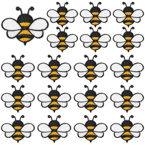 AUGSUN 30 Stück Bienen-Aufnäher zum Aufbügeln, bestickt, zum Aufnähen, Reparatur-Flicken für Kleidung, Jacken, Jeans, Hosen, Kleid, Rucksack, Hut, Bienen-Thema, Geburtstagsparty-Dekorationen von AUGSUN