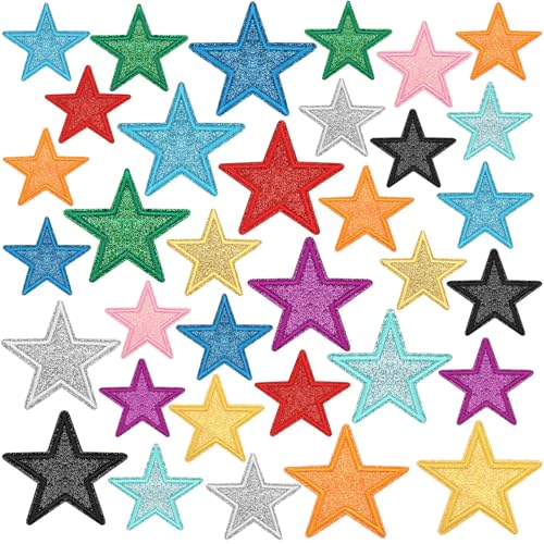 AUGSUN 36 Stück Glitzerstern-Aufnäher zum Aufbügeln auf Kleidung, bestickt, bunt, glänzend, zum Aufnähen, Reparatur-Flicken für Kleidung, Jacken, Jeans, Hosen, Kleider, Rucksäcke, Hüte, Dekorationen AUGSUN 36 Stück Glitzerstern-Aufnäher zum Aufbügeln auf Kleidung, bestickt, bunt, glänzend, zum Aufnähen, Reparatur-Flicken für Kleidung, Jacken, Jeans, Hosen, Kleider, Rucksäcke, Hüte, Dekorationen von AUGSUN