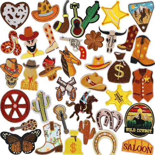 AUGSUN 36 Stück Western-Aufnäher zum Aufbügeln, braun, für Jungen, Western-DIY-Aufnäher, Reparaturflicken, niedlicher Aufnäher für Kleidung, Jacken, Jeans, Hosen, Kleid, Rucksack, Hüte, Dekorationen AUGSUN 36 Stück Western-Aufnäher zum Aufbügeln, braun, für Jungen, Western-DIY-Aufnäher, Reparaturflicken, niedlicher Aufnäher für Kleidung, Jacken, Jeans, Hosen, Kleid, Rucksack, Hüte, Dekorationen von AUGSUN