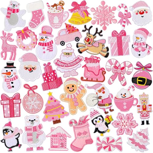 AUGSUN 36 Stück rosa Weihnachts-Bügel-Aufnäher, bestickt, zum Aufnähen, Reparaturflicken, Weihnachtsmann, Weihnachtsbaum, Schneemann, Elch, DIY Handwerk für Kleidung, Jacken, Jeans, Hosen, Kleid AUGSUN 36 Stück rosa Weihnachts-Bügel-Aufnäher, bestickt, zum Aufnähen, Reparaturflicken, Weihnachtsmann, Weihnachtsbaum, Schneemann, Elch, DIY Handwerk für Kleidung, Jacken, Jeans, Hosen, Kleid von AUGSUN