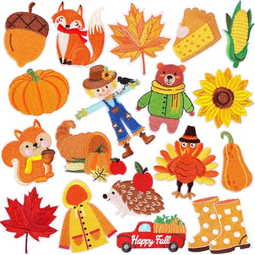 AUGSUN 36 Stück selbstklebende Herbst-Flicken für Thanksgiving, bestickte Nähapplikation, Reparaturflicken, Herbstblatt, Kürbis, Truthahn, Ahornblätter, Zwerg, , DIY Handwerk für Kleidung, Jacke AUGSUN 36 Stück selbstklebende Herbst-Flicken für Thanksgiving, bestickte Nähapplikation, Reparaturflicken, Herbstblatt, Kürbis, Truthahn, Ahornblätter, Zwerg, , DIY Handwerk für Kleidung, Jacke von AUGSUN