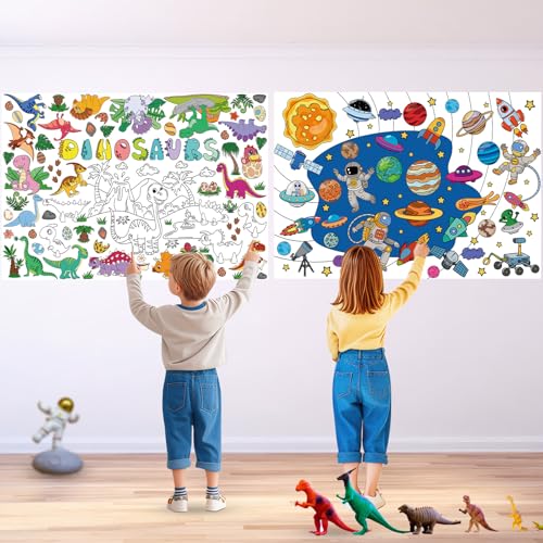 AUGSUN Ausmaltischdecke Kinder, 2 Stück Tischdecke zum Ausmalen Kinder Dinosaurier Raum Tischdecke für Schule Klassenzimmer Party Dekoration von AUGSUN