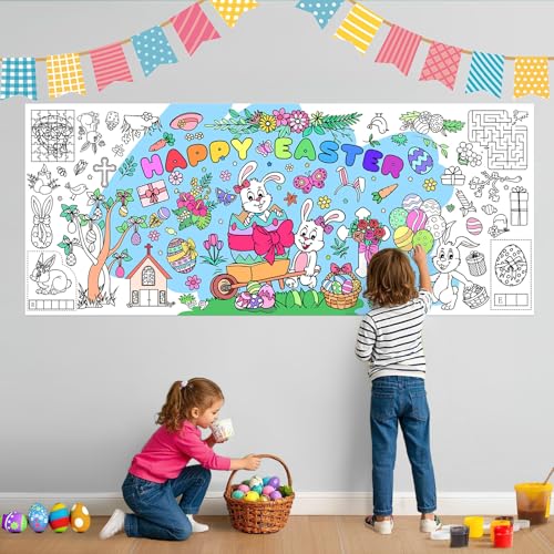AUGSUN Ausmaltischdecke Kinder, Ostertischdecke zum Ausmalen Ostern Ausmaltischdecke 183 x 76 cm Ostern Tischdecke für Schule Klassenzimmer Party Dekoration von AUGSUN