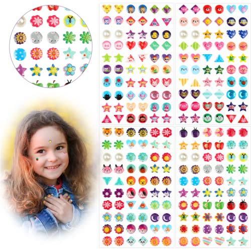 AUGSUN Klebeohrringe Kinder, 240 Stück Mädchen Klebeohrringe Glitzer Selbstklebende Ohrringe Sticker 3D Kristall Ohrringe Aufkleber für Mädchen Kinder von AUGSUN