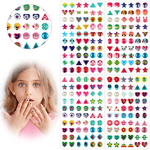 AUGSUN Klebeohrringe Mädchen, 240 Stück Kinder Klebeohrringe Glitzer Selbstklebende Ohrringe Sticker 3D Kristall Ohrringe Aufkleber für Mädchen Kinder von AUGSUN