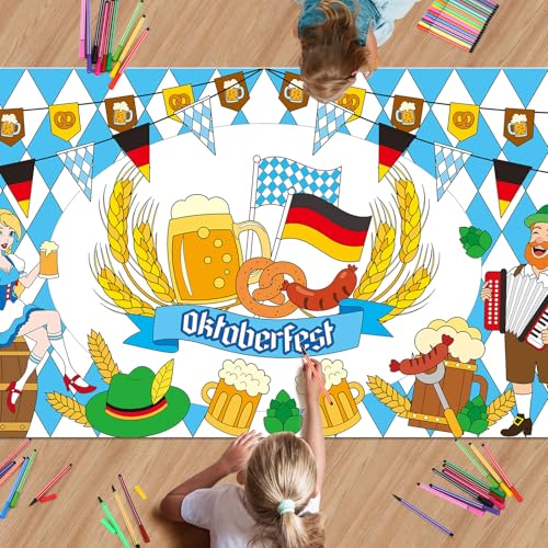 AUGSUN Oktoberfest-Malposter mit 18 Farbstiften, Riesenposter mit Partyspielen von Bayern Deutschland, Oktoberfest-Biertischdecke mit blau-weißem Karomuster für Partydekorationen, 72 x 30 Zoll AUGSUN Oktoberfest-Malposter mit 18 Farbstiften, Riesenposter mit Partyspielen von Bayern Deutschland, Oktoberfest-Biertischdecke mit blau-weißem Karomuster für Partydekorationen, 72 x 30 Zoll von AUGSUN