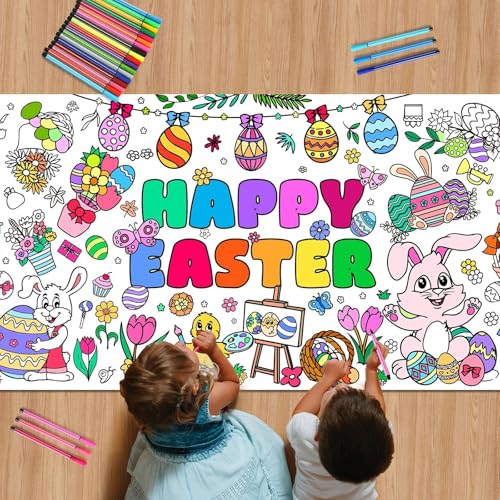 AUGSUN Ostern Ausmaltischdecke, Ostertischdecke zum Ausmalen Oster Ausmaltischdecke Kinder 183 x 76 cm Ostern Tischdecke für Schule Klassenzimmer Party Dekoration von AUGSUN