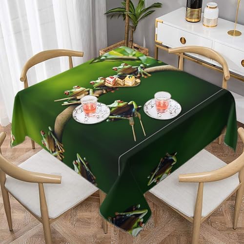 AUGUSTRUSH Quadratische Tischdecke, lustige Frösche, weiches Polyestergewebe, Tischdecke für drinnen und draußen, Anti-Falten-Tischdecke für Partys, Essen, Hochzeiten, 140 x 140 cm von AUGUSTRUSH
