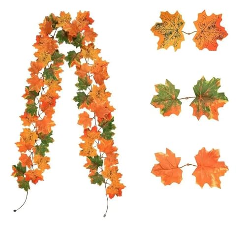 AUHIFVAX Künstliche Herbst-Ahornblatt-Girlande, Herbstdekoration, Blätter, Rebe für Thanksgiving, Halloween, Festivals, Hochzeitsdekoration, 2 m (06) von AUHIFVAX