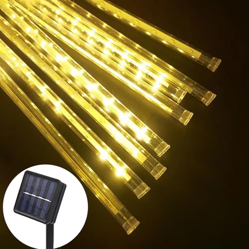 AUHIFVAX LED-Meteorschauer-Regenlichter, wasserdicht, fallende Regentropfen-Lichterkette für Weihnachtsdekoration, Feiertagsparty, Terrassendekoration (warmweiß, Solarenergie, 50 cm) von AUHIFVAX
