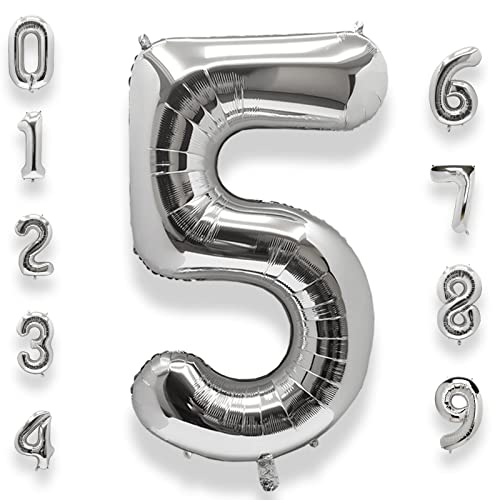AULE Zahl Luftballon 5 Silber: XXL 101 cm Zahlen Folienballon Geburtstag Silber 5 Jahre Helium Ballon Kinder Junge Mädchen Zahlenballon für Babyparty Jubiläum Deko AULE Zahl Luftballon 5 Silber: XXL 101 cm Zahlen Folienballon Geburtstag Silber 5 Jahre Helium Ballon Kinder Junge Mädchen Zahlenballon für Babyparty Jubiläum Deko von AULE