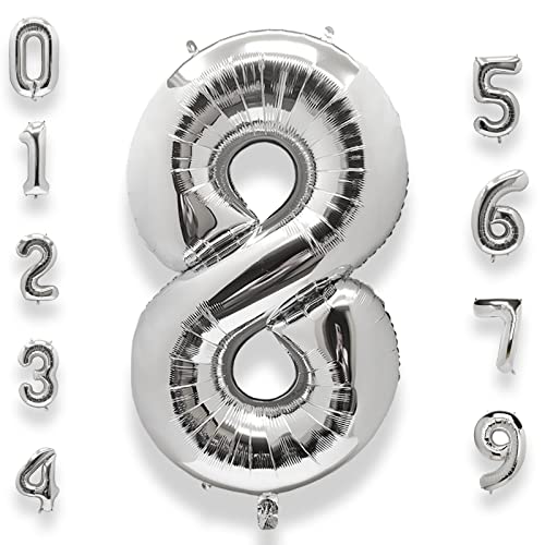 AULE Luftballon Zahl 8 Silber: XXL 101 cm Folienballon Geburtstag Silber 8 Jahre Zahlen 40 Zoll Helium Ballon Kinder Junge Mädchen Zahlenballon für Babyparty Jubiläum Deko AULE Luftballon Zahl 8 Silber: XXL 101 cm Folienballon Geburtstag Silber 8 Jahre Zahlen 40 Zoll Helium Ballon Kinder Junge Mädchen Zahlenballon für Babyparty Jubiläum Deko von AULE