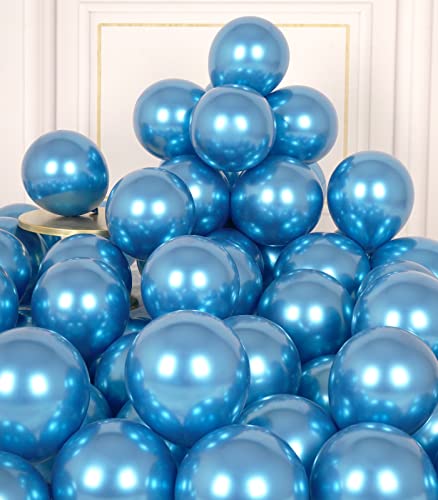 AULE Kleine Luftballons Blau Metallic: 50 Stück 5 Zoll Luftballon Klein Blaue Helium Ballons Blau Latex Ballon für Baby Shower Gender Reveal Graduation Geburtstag Deko von AULE