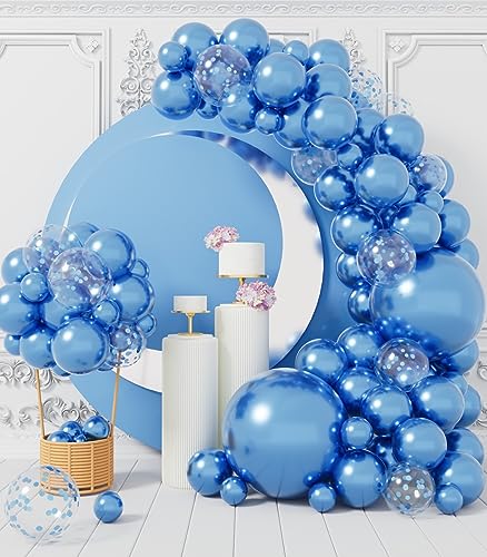 AULE Luftballon Girlande Blau: 100 Stück Blaue Ballons Helium Blau Glänzend Chrom Latex Luftballons Set für Baby Shower Gender Reveal Graduation Geburtstag Deko von AULE